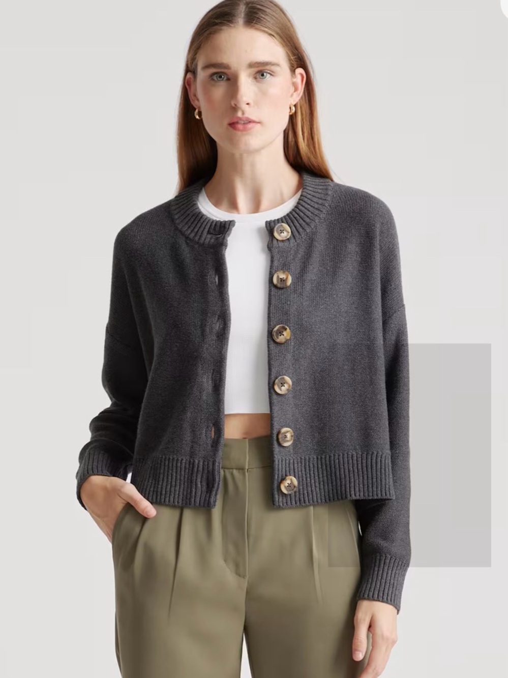 Quince Charcoal Cotton Cropped Cardigan